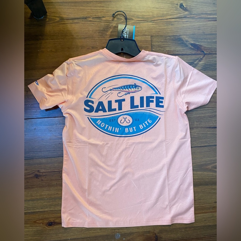 Salt Life Boy’s Orange Nothin But Bait Short Sleeve SLX (Drifit) Shirt NWT Sz M